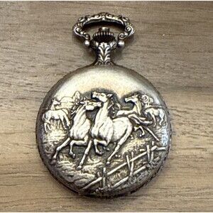 Vintage Advance Pocket Watch Swiss Made 17 Jewels Runs RARE Horse Engraving Vtg